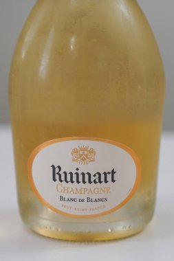 NEW YORK - AUGUST 27, 2022: Ruinart Blanc de Blancs Champagne. Ruinart is the oldest established Champagne house, exclusively producing champagne since 1729