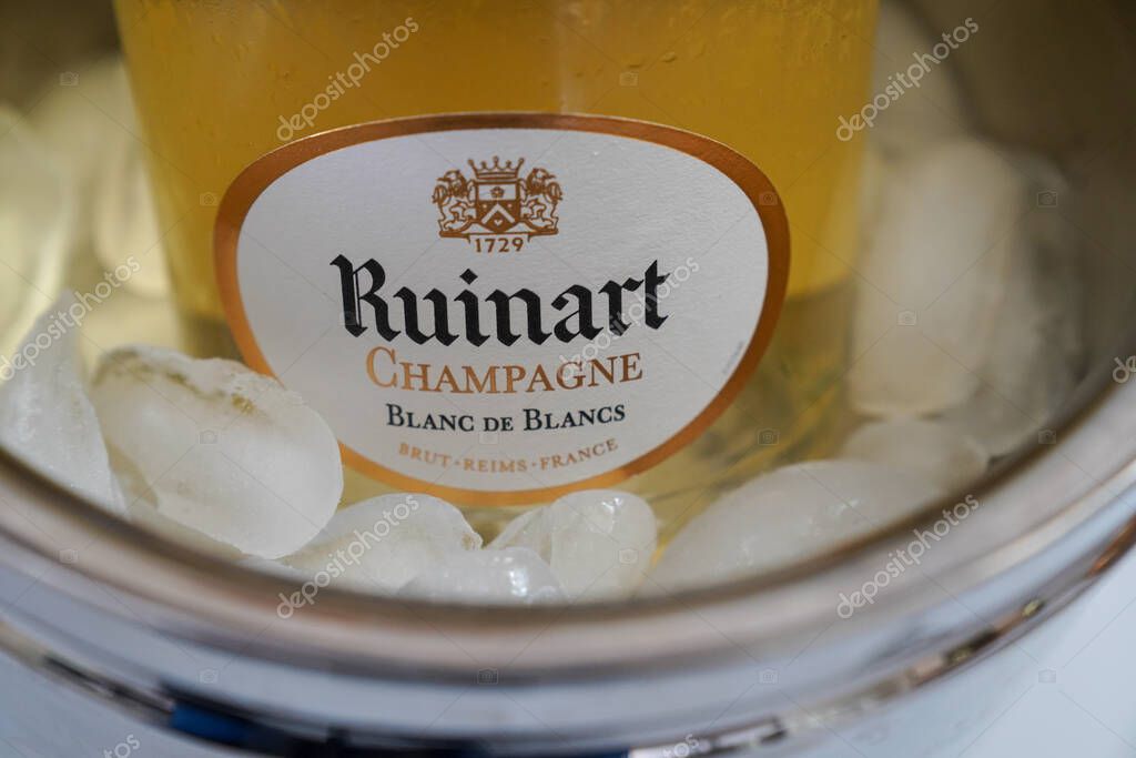 NEW YORK - AUGUST 27, 2022: Ruinart Blanc de Blancs Champagne. Ruinart is the oldest established Champagne house, exclusively producing champagne since 1729