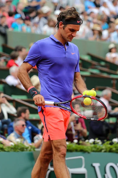 Paříž Francie 2015 Sedmnáctkrát Grand Slam Šampion Roger Federer Švýcarska — Stock fotografie