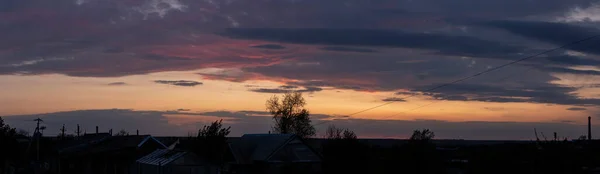 Tájkép Naplementekor Tragikus Komor Falu Budjak Sztyeppén Panoráma Bíbor Alkonyat — Stock Fotó