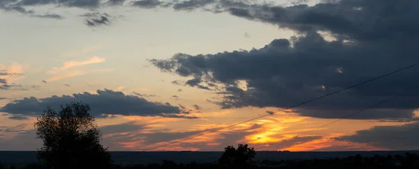 Landscape Sunset Tragic Gloomy Sky Village Budjak Steppe Panorama Crimson — Stock Photo, Image