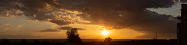 Landscape Sunset Tragic Gloomy Sky Village Budjak Steppe Panorama Crimson — Stock Photo, Image