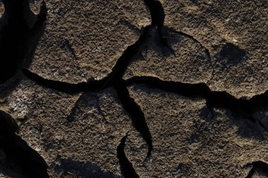 Dünya kuraklık yüzünden çatladı. Gezegendeki küresel su sıkıntısı. Küresel ısınma kavramı. Toprakta kuru çatlaklar.