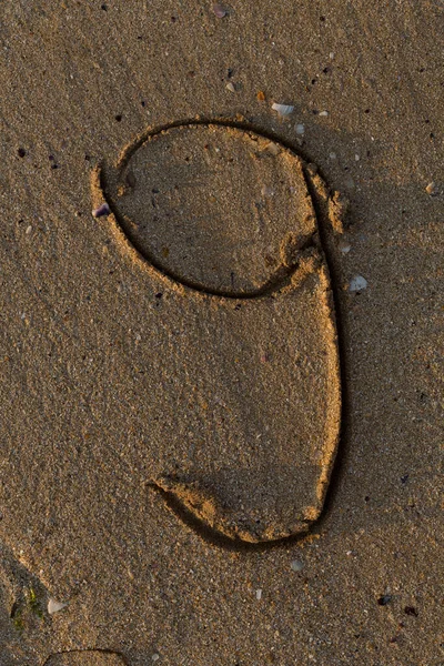 Number Nine Drawn Sand Educational Spelling — Stock Photo, Image