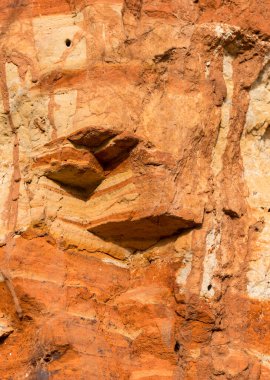 Yüksek oranda demir oksit içeren tortulu kayalar. Kırmızı toprak, toprak. Toprağın dokusu.