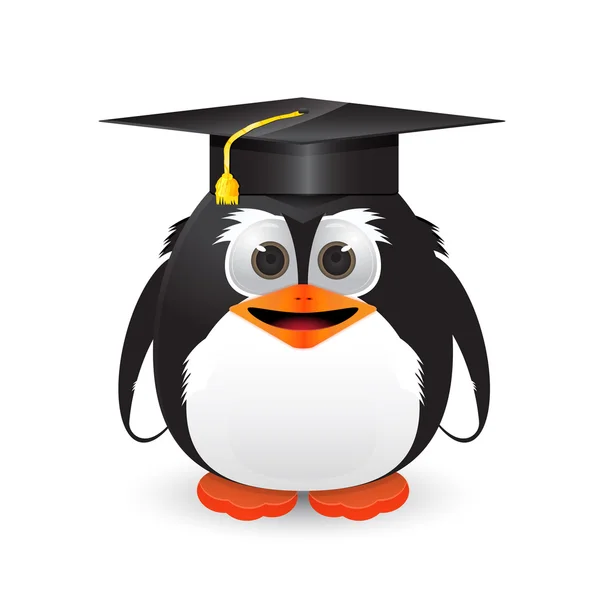 Pingvin érettségi védősapkával — Stock Vector