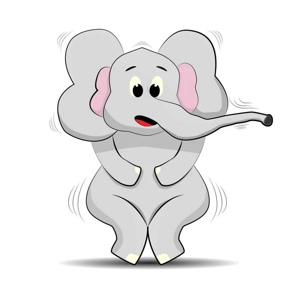 Dessin Animé Animal Mignon Éléphant Ponçage Avec Effrayé — Image vectorielle