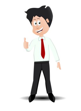 Genç iş adamı gülümsüyor ve başparmağını kaldırıyor.