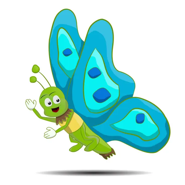 Słodkie Kolorowe Kreskówki Motyl Machając Ręką Uśmiechając — Wektor stockowy