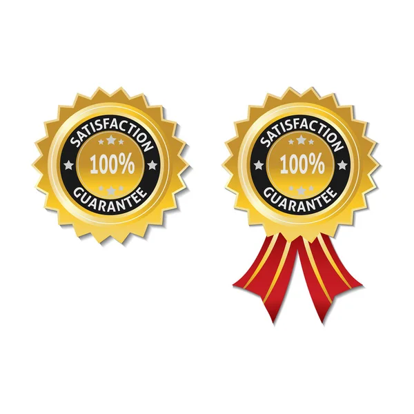 Гарантія Задоволеності Клієнтів 100 Золотий Колір Червона Стрічка — стоковий вектор