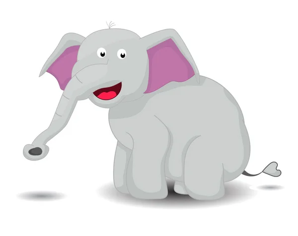 Mignon Dessin Animé Éléphant Assis Isolé Fond Blanc — Image vectorielle