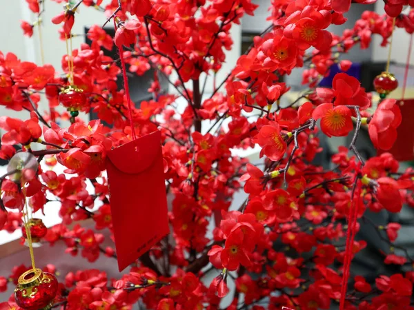 Jakarta Indonesia January 2022 Angpao Ornaments Display Red Tree Welcoming — Stock Photo, Image