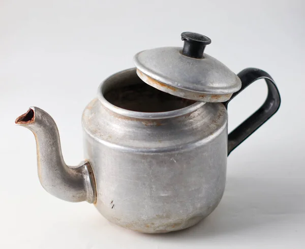 Velho Pote Chá Cofee Água Isolado Fundo Branco — Fotografia de Stock