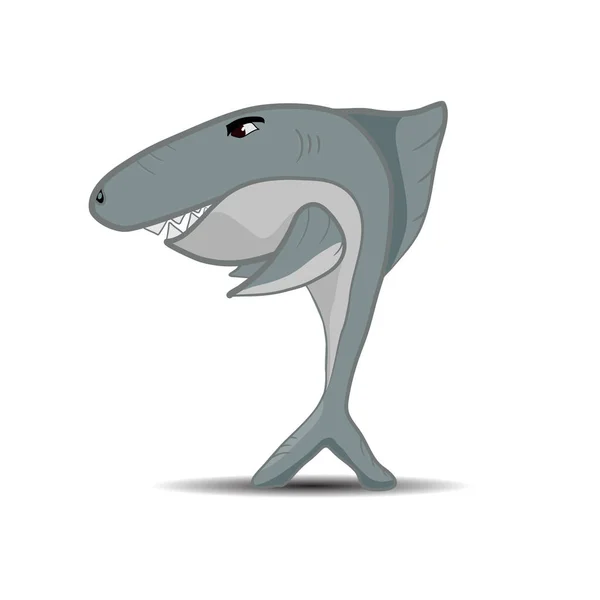 Kreskówka Śmieszne Stojący Rekin Izolowane Białym Tle — Wektor stockowy