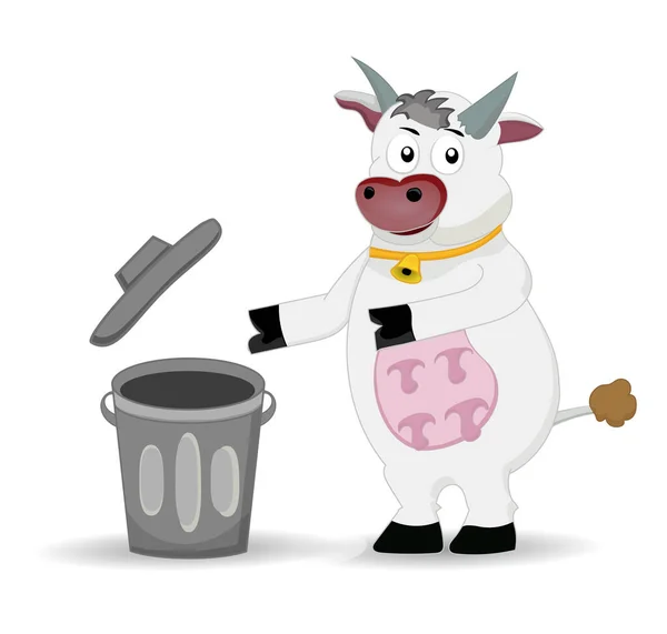 Una Vaca Ilustra Tirar Basura Lugar — Vector de stock