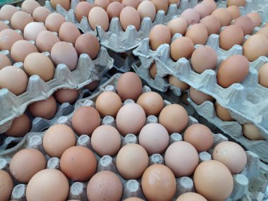 Pazarda taze tavuk yumurtası satışı.