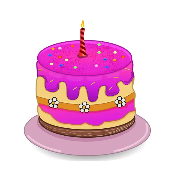 Happy Birthday Cake Purple Pink Color Isolated — Vetor de Stock