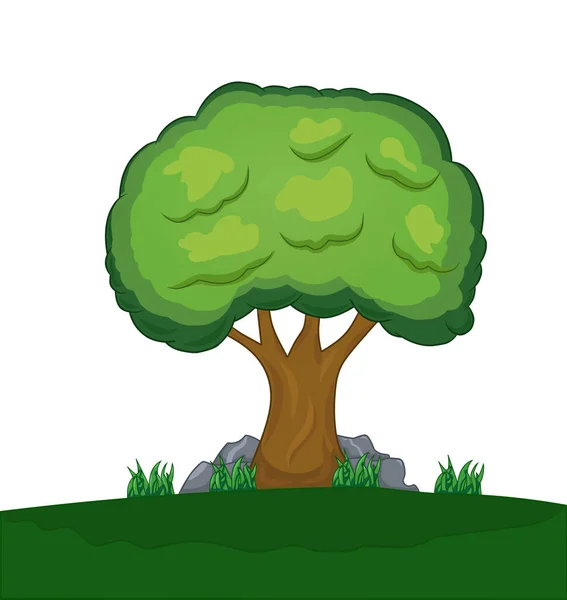 Cartoon Big Tree Middle Meadow — Vetor de Stock