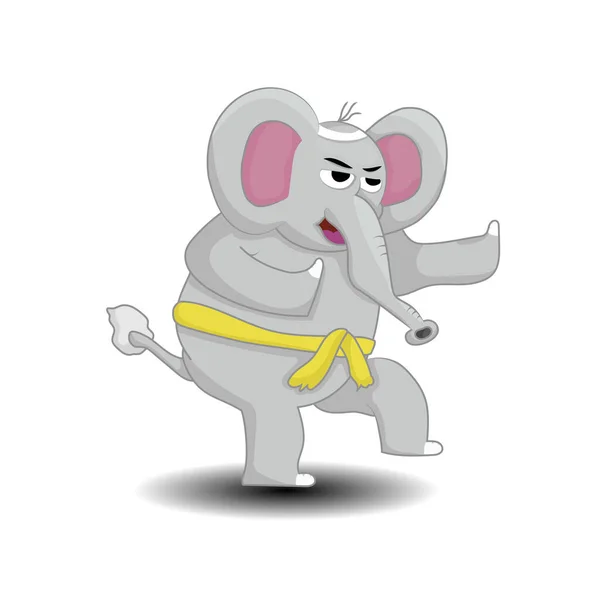 Elephant Doing Martial Art Movement Isolated White Background — Image vectorielle