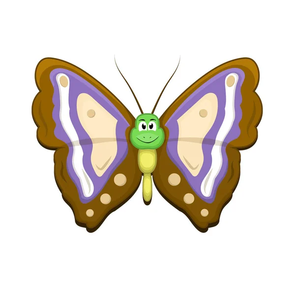 Brown Cute Insect Butterfly Flying Smile White Background — Vetor de Stock