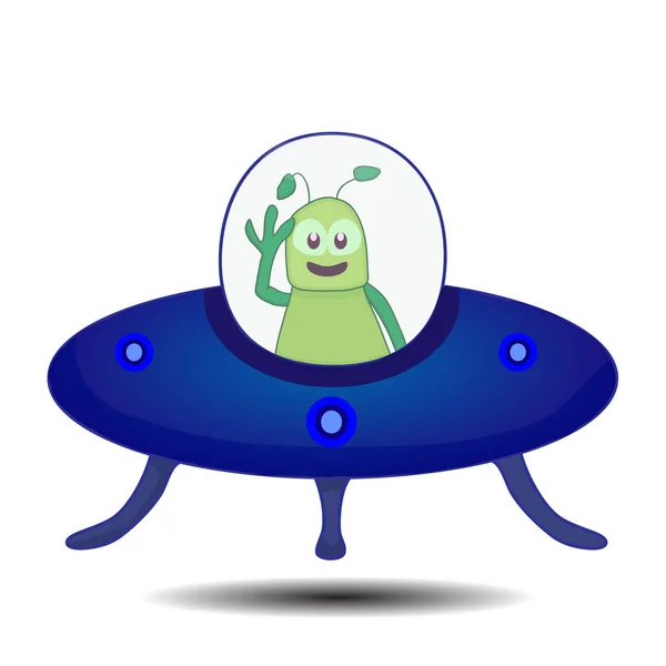 Blue Ufo Alien Character Waving Hand — Stock Vector