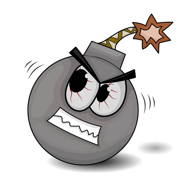 Funny Angry Cartoon Bomb Character Blast Burning Wick — Stock Vector