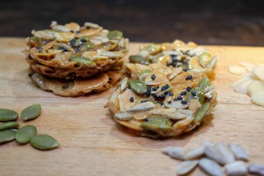 Selective focus of Florentine cookies on wooden background
