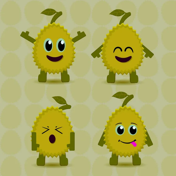 Durian Sticker Kawaii Icon Vector Design Adorable Charming Tropical Fruit — Stock vektor