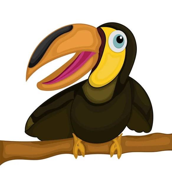 Roztomilý Toucan Pták Karikatura Sedět Větvi Stromu — Stockový vektor