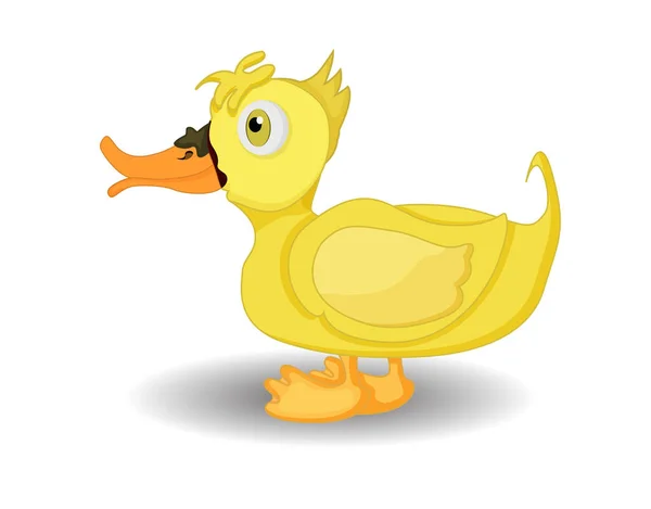 Cute Cartoon Yellow Duck Walking White Background — Stock Vector