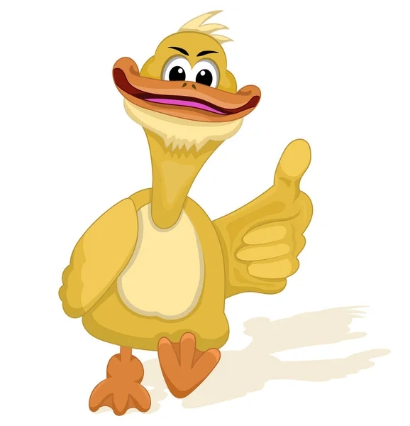 Cartoon Old Yellow Duck Beard Give Thumbs While Walking — Stock Vector