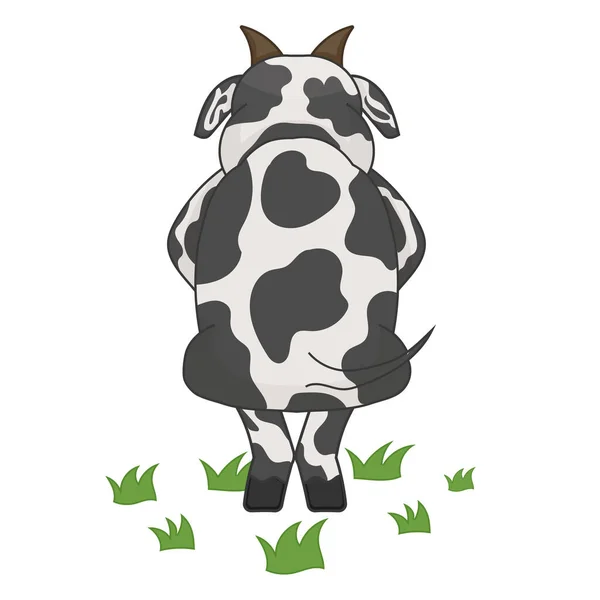 Vache Dessin Animé Dans Pose Timide Debout Sur Herbe — Image vectorielle