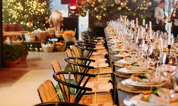 New Year Table Decor Restaurant Festive Party Bright Detail — Stock Photo, Image