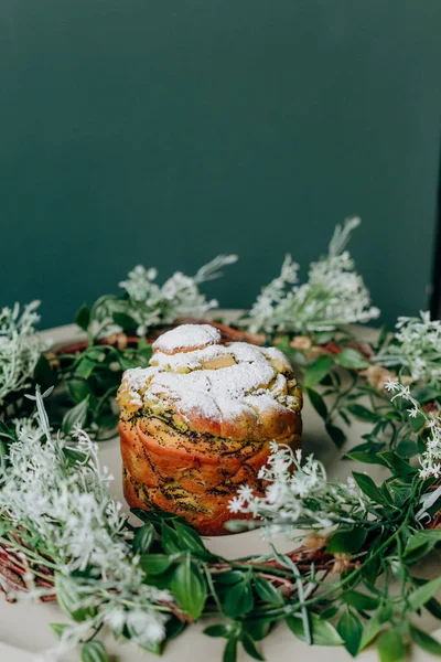 Easter Baked Goods Filled Poppy Seeds Raisins Sprinkling Powder Spring — Stock Photo, Image