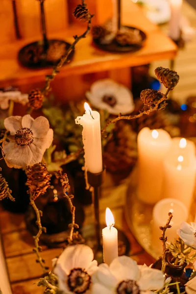 Bruciare Molte Candele Festa Cena Tradizione Decorazioni Natalizie Magi — Foto Stock