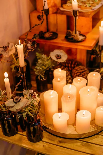 Burning Many Candles Holiday Dinner Tradition Christmas Decor Magi — Stock Photo, Image