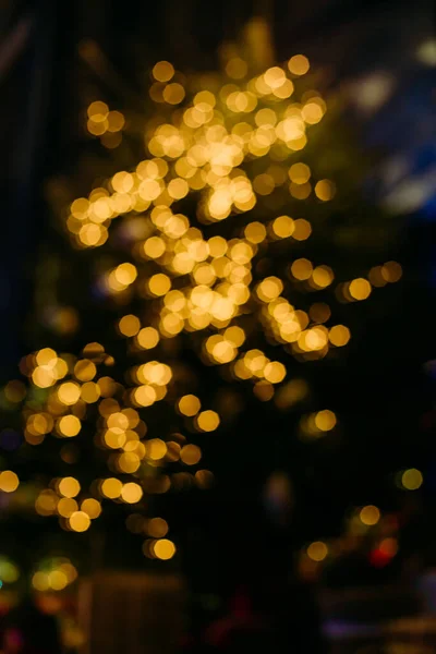 Natal Árvore Guirlanda Desfocado Fundo Bokeh Novo Ano Decoratio — Fotografia de Stock
