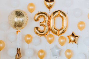 birthday background with balloons and festive decoration for a part