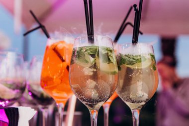 cocktail different on the bar counter bright party alcohol drink