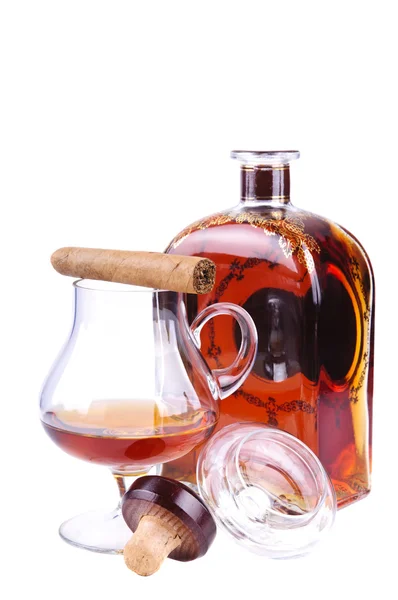 Fransk cognac och kubanska cigarr — Stockfoto