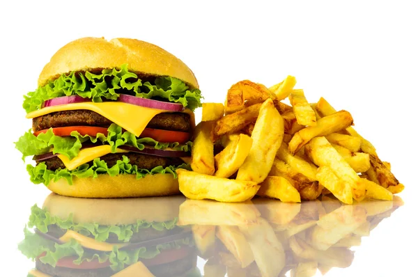 Hamburger en friet — Stockfoto