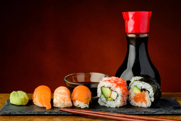 Futomaki, uramaki and nigiri sushi — Stock Photo, Image
