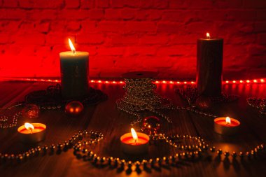 xmas ışıkları, dekorasyon, karanlıkta, noel mumları