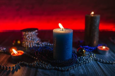 xmas ışıkları, dekorasyon, karanlıkta, noel mumları