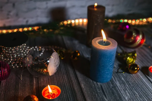 xmas ışıkları, dekorasyon, karanlıkta, noel mumları