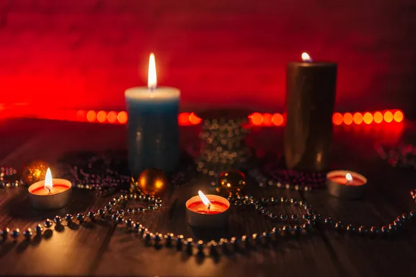 Xmas Lights Decoration Dark Famas Candles — стоковое фото