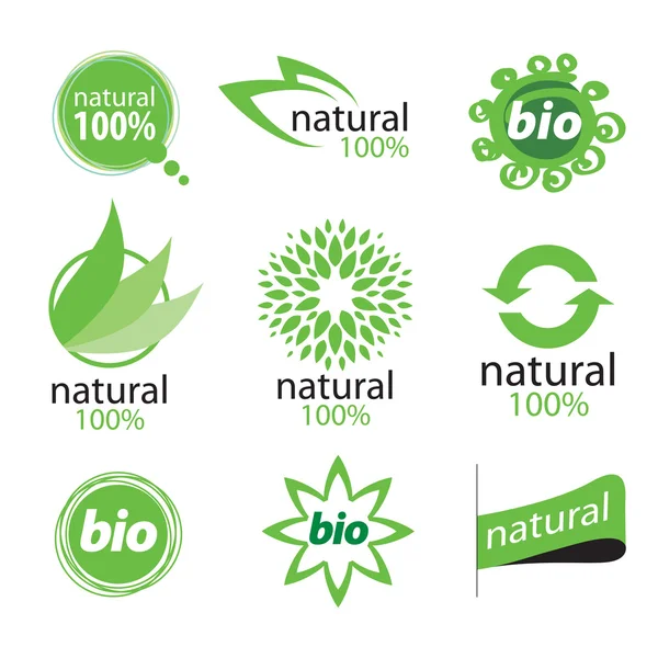 Símbolos ou logótipos ecológicos, naturais e orgânicos — Vetor de Stock