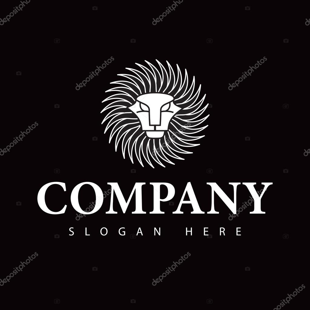 A Lion head logo in black and white.