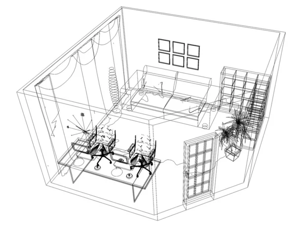 Dessins, croquis des plans et des intérieurs des bâtiments — Photo