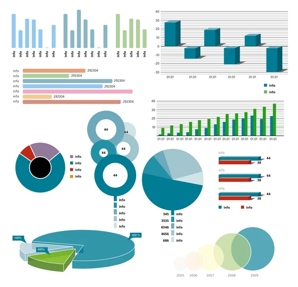 Una colección moderna de tablas, diagramas signos de diagnóstico de monitoreo — Vector de stock